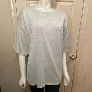 N.E.K. Primary Pieces Silver Sparkle Metallic Woven Shirt Top 3x